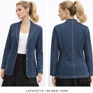 Lafayette 148 New York Boston Denim Blazer Blue size 12